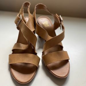 Franco Sarto Tan/Nude Block Heel Sandals Size 9/EU 39